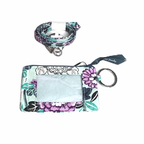 Vera Bradley Penelope’s Garden Up Zip ID and Lanyard Blue Purple - Picture 3 of 6